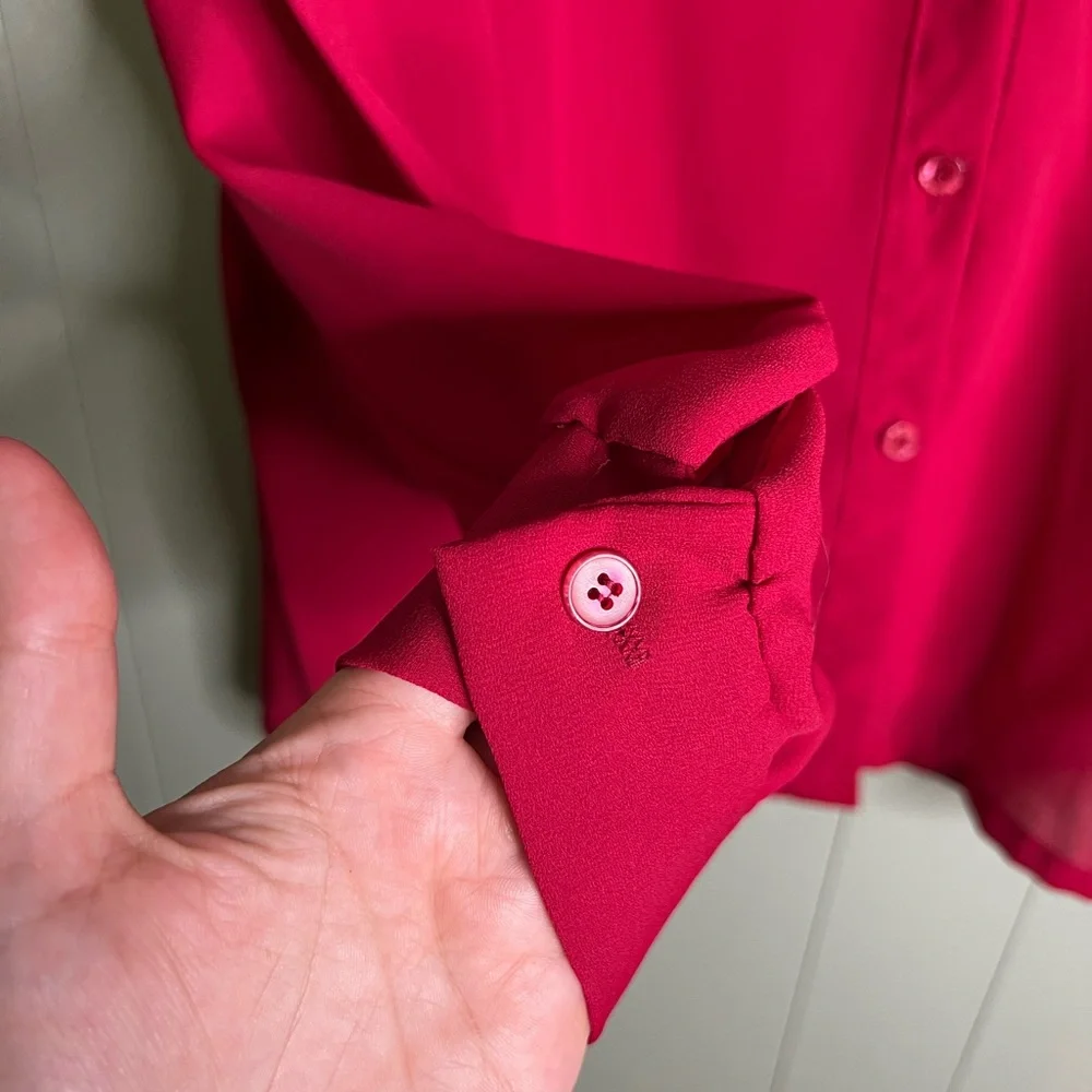 Women's Red Ruffle Front Blouse - Picture 7 of 7